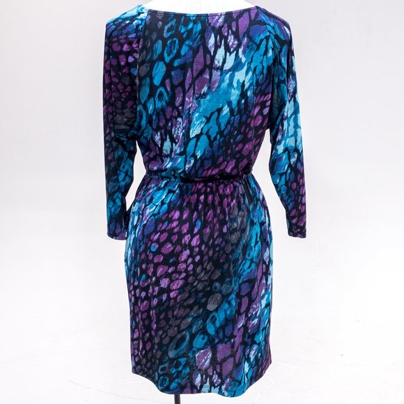 Vintage Y2K S Watercolor Print Stretchy Blouson Long-sleeved Dress - Picture 5 of 11